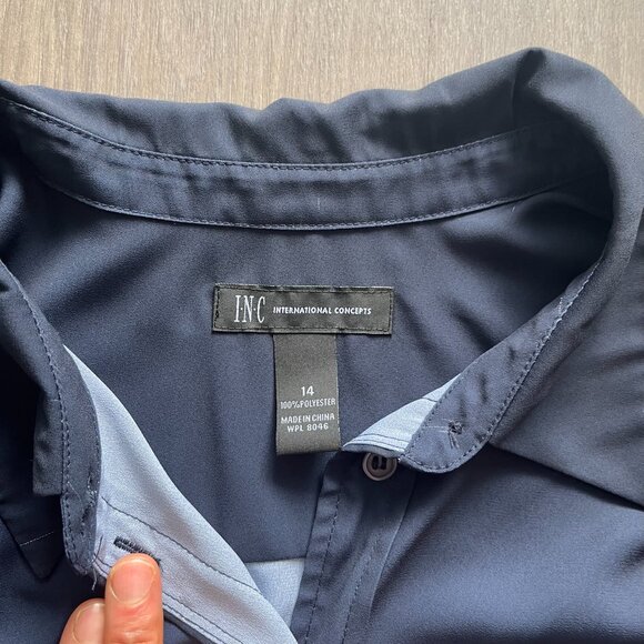 INC Blue to White Fade Crop Button Down Blouse with Front Tie - Picture 4 of 12